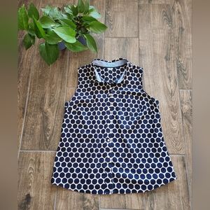 Boden cotton sleeveless button front navy polka-dot shirt